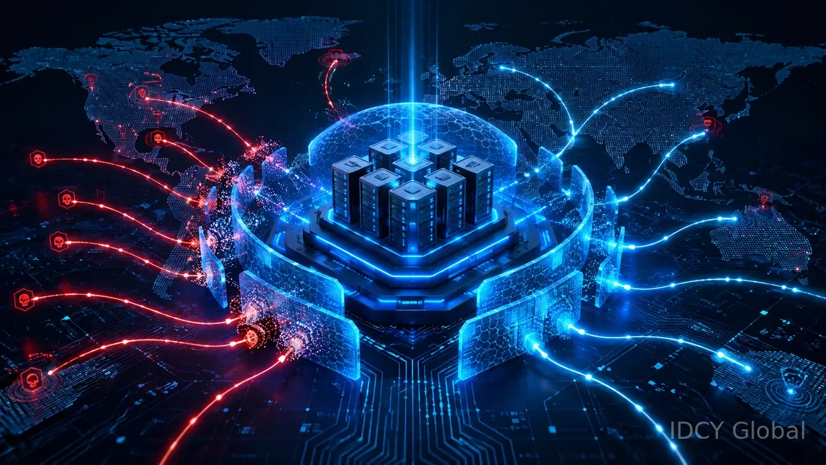 美国高防服务器与DDoS网络安全防护场景示意图